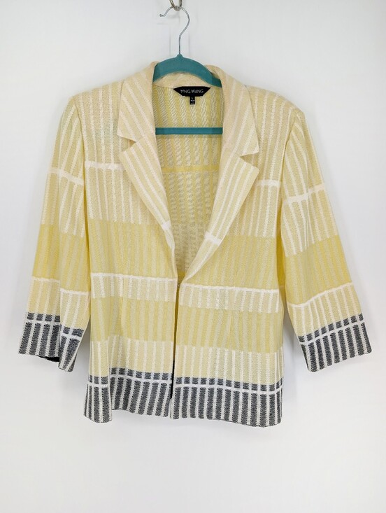 Ming Wang Jackets & Blazers - Ming Wang Textured Knit Jacket Yellow White Black Acrylic Large